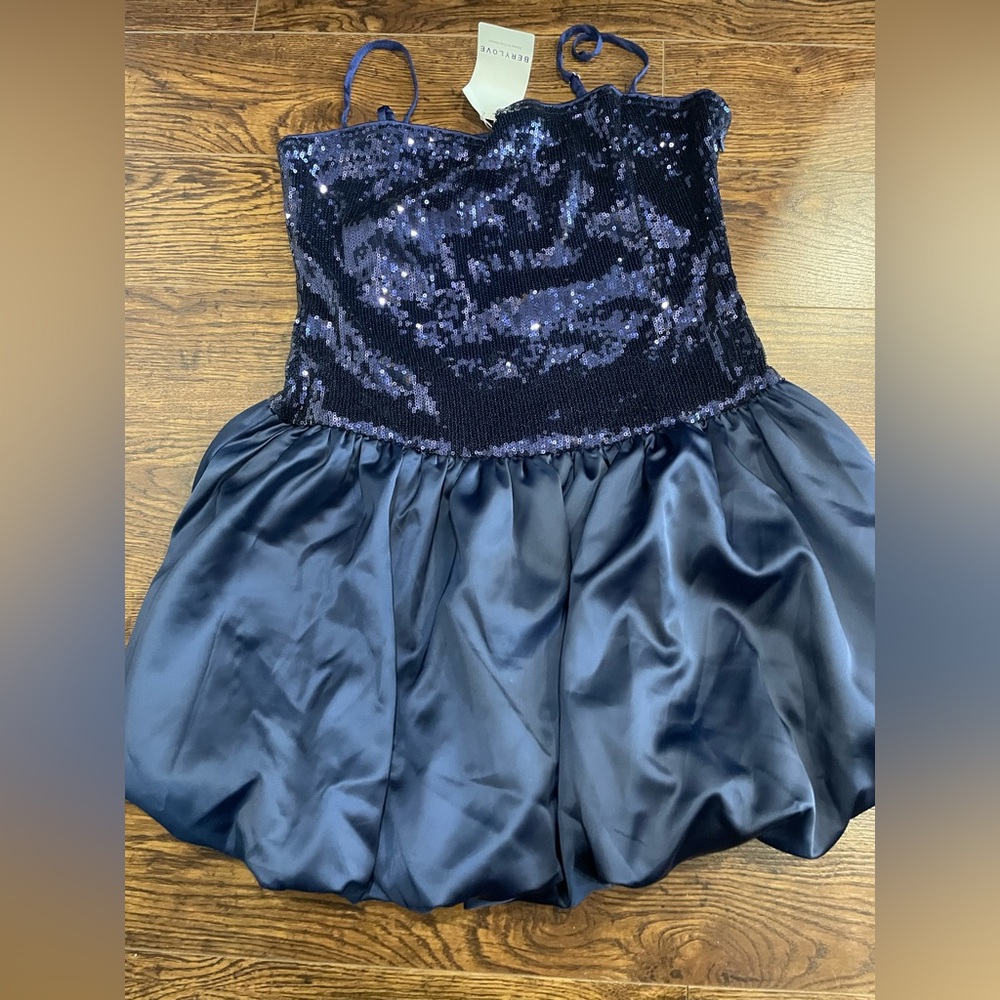 BNWT Navy Prom sequin and satin bubble skirt evening dress